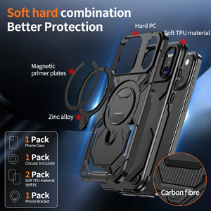 Ốp lưng chống sốc tích hợp giá đỡ và hỗ trợ sạc không dây bằng TPU cho <span class=keywords><strong>iPhone</strong></span> 17 16e 15 14 13 17Air 17 Pro Max, màu đen, mặt sau từ tính - Product Image 4