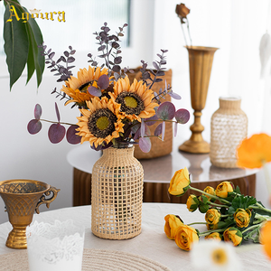 Ensemble de tasses en rotin artisanal en canne indonésienne et herbe jaune, personnalisable et créatif - Product Image 5