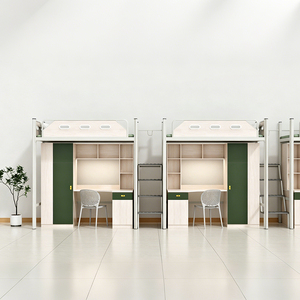 Lit mezzanine en métal robuste avec bureau d'ordinateur intégré et étagère, lit superposé pour dortoir étudiant, mobilier scolaire universitaire - Product Image 1