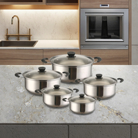 Batterie de cuisine moderne de 10 pièces en acier inoxydable avec couvercle en verre à poignée dorée classique pour casseroles à gaz et à lait pour la cuisine à domicile