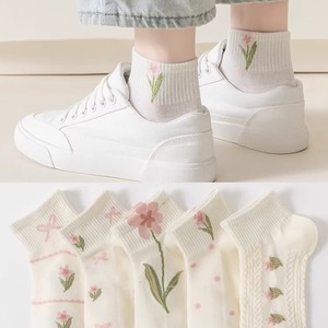 Women Ankle Socks Cotton Breathable Sweat Absorbing Floral Pattern Spring Summer Casual Style - Product Image 1