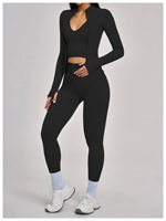 Ensemble 3 pièces de sport sans couture à dos croisé avec logo personnalisé, effet fessier galbé, comprenant veste, débardeur et leggings extensibles