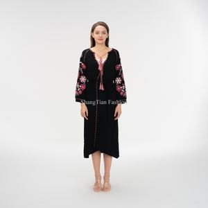 Vestidos Elegantes para Mujer, Bordado Floral, Vestidos Midi Negros, Vestidos Casuales de Verano para Mujer - Product Image 1