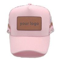 Topi trucker mode uniseks bordir kustom dan lencana kulit topi trucker barang berkualitas tinggi dengan lencana kulit