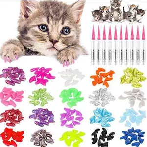 Gói vỉ antiscratch đầy màu sắc Silicone móng vuốt mềm móng tay bao gồm cho mèo mèo con Nail Protector với keo miễn phí