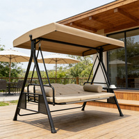 Fauteuil suspendu d'extérieur moderne en métal avec coussins imperméables - Conception à double balançoire pour cour de villa et terrasse - 3 places