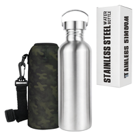 Botol Air Tactiko Survival 34 Oz/1000 ml Stainless Steel Mulut Lebar Dinding Tunggal Tahan Panas Anti Bocor Bebas BPA dengan Tali Pembawa