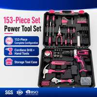 Ensemble d'outils de réparation pour la maison de 153 pièces avec perceuse sans fil au lithium, kit d'outils manuels multifonctionnels pour la maison dans un coffret de transport portable