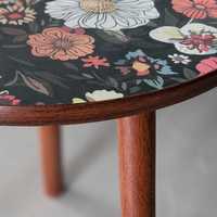 Table basse ronde moderne à motifs floraux, petite table d'appoint avec pieds en bois massif pour salon, chambre à coucher, balcon