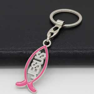 Portachiavi con Simbolo del Pesce Cristiano Gesù, Ciondolo Ichthys Smaltato, Incisione Personalizzata, Multicolore Rosa Nero Blu Argento, con Anello Divisibile - Product Image 5