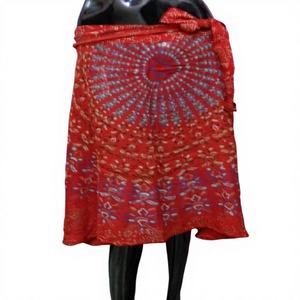 Faldas Cruzadas de Rayón Estampadas Barmeri para Mujer, Estilo Indie Folk, Largo hasta la Rodilla, con Estampado Floral, para Verano - Product Image 1