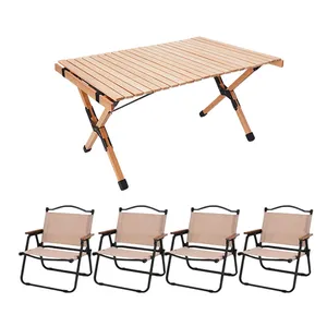 5 adet katlanabilir kamp sandalyesi ve açık masa seti taşınabilir ahşap piknik masa katlanır sandalyeler olaylar için