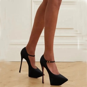 Chaussures de soirée personnalisées sexy à bout pointu et plateforme en satin, talons hauts fins en similicuir, escarpins de mariage pour femmes, grandes tailles - Product Image 4