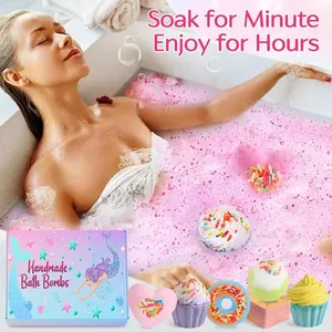 Venta al por mayor de aceite esencial de prensa de colores de etiqueta privada hecho a mano Spa vegano natural diferentes formas Fizzy bombas de baño orgánicas conjunto de regalo - Product Image 3