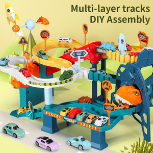 Circuit de course de voitures pour enfants, espace d'aventure éducatif, dinosaure, vente chaude, assemblage DIY, ensemble de 4 voitures de course avec lumière et son, jouet - Product Image 5
