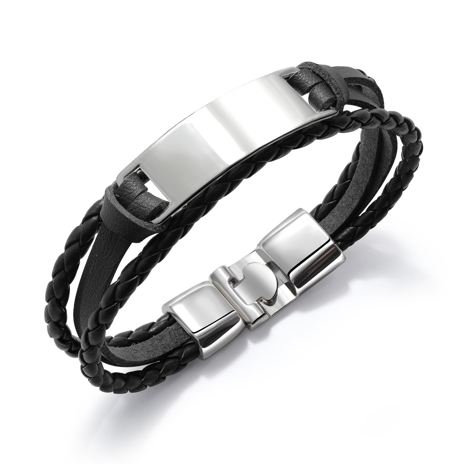 MACHO Men's Customized Multi-Layer Weaving Leather Bracelet with Engraved Logo Name Popular Fashion Bangles