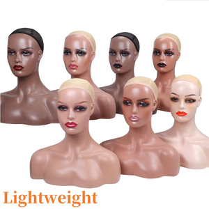 Maniquí de Busto Femenino Afroamericano Realista de 1 kg, Grado 8A, para Maquillaje, Sentado, con Cabeza de PP y Hombros para Exhibición de Pelucas - Product Image 1