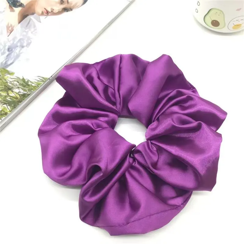 Large Solid Color Curly Satin Cloth Hair Ring Bowel Glossy Fabric Hair Scrunchies Jumbo Wide-Brimmed Hair Circle For Ladies