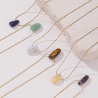 Kalung Tetesan Air Kristal & Batu Alam Gaya Punk Zooying, Rantai Manik-Manik, Unisex, Lapisan Titanium/Seng/Emas, Tahan Lama