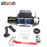 Treuil électrique ENJOIN DC 12V 12000lbs en acier inoxydable avec câble métallique pour bateaux, voitures, grues et télécommande automobile, hauteur de levage 12m