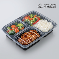 Boîte alimentaire jetable en PP pour restaurant, 3 compartiments, avec couvercle transparent, boîte à lunch en plastique pour livraison de repas