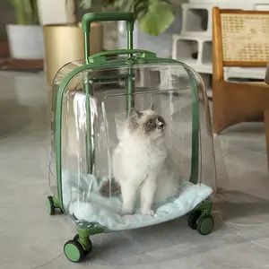 حامل الحيوانات الأليفة مع عجلات قابل للتنفس شفاف للعربات القطط والكلاب السفر