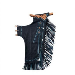 Chaps de cowboy western pour performance équestre, avec encolure florale brodée, en polyester, longueur intégrale, sans manches - Product Image 1