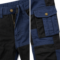 Shorts de travail cargo patchwork pour hommes, multi-poches, tactiques, en tissu épais, taille élastique avec cordon, coupe décontractée, style charpentier, bleu marine