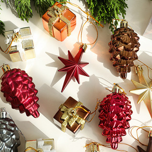 Adornos Colgantes de Navidad: Estrella Octogonal y Piña Electrochapadas para Decoración de Árbol de Navidad y Caja de Regalo - Product Image 3