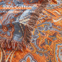 Doux Vintage Floral Boho Lit Couverture Rayé Motif 100% Coton Mousseline Reine/Roi Taille En Gros Pique-Nique Bohème Jeter Couvertures