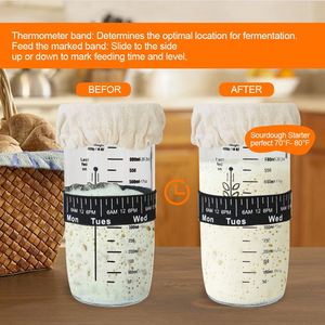 New Glass Wide Mouth Sourdough Starter Jar <b>Kit</b> Sourdough Starter <b>Kit</b> With Date Marked Feeding Band, Thermometer for Bread Baking - Product Image 6