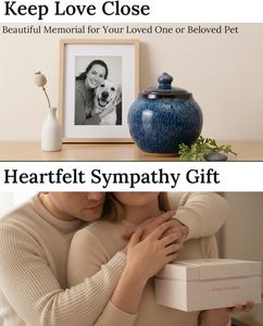 Urna Cineraria Piccola in Ceramica Smaltata Blu per Ceneri Umane o di Animali Domestici, Scatola Commemorativa Elegante per la Casa, Regalo di Condoglianze con Logo Personalizzato Inciso - Product Image 6