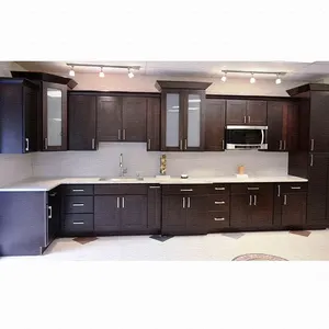 Muebles de cocina modulares de madera maciza, mobiliario de cocina profesional de un solo uso, diseño completo y moderno, colores oscuros