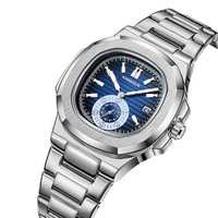 Reloj de Cuarzo para Hombre, de Acero Inoxidable, Deportivo, Casual, Resistente al Agua 30M, Esfera Octogonal con Indicador de Agua, Cristal Mineral, 40mm
