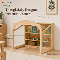 Mobilier moderne en bois pour garderie, coin lecture ouvert avec panneau acrylique inscriptible pour tout-petits, idéal pour crèche Montessori