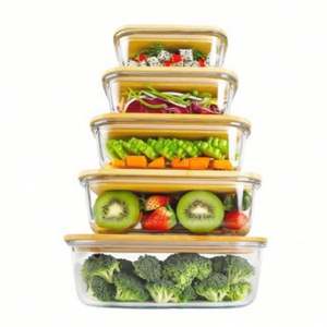 Boîte à lunch rectangulaire en verre haute température avec couvercle en bambou, hermétique, pour micro-ondes et réfrigérateur, idéale pour la conservation des aliments des nouveau-nés - Product Image 1