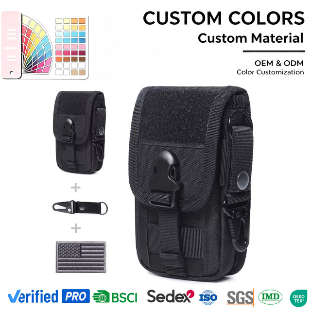 Custom EDC Cellphone Holder Smartphone Case Organizer Bag with Flag Patch Key Ring Tactical Molle Phone Pouch