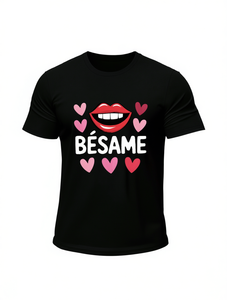 Bsame Red Lips <b>Heart</b> Pattern T-Shirt Large Size Men's Casual Short Sleeve Round Neck <b>Printed</b> Cotton Jersey <b>Top</b> - Product Image 1