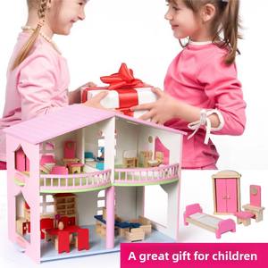 Grande Villa Rosa Simulação De Madeira Miniatura Doll House DIY Toy <span class=keywords><strong>Mini</strong></span> Aniversário Presente Modelo Toy - Product Image 5
