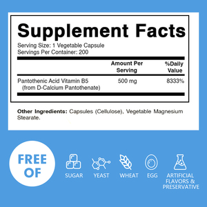 Capsules d'acide pantothénique (vitamine B5) à marque privée OEM pour favoriser la production d'énergie – Complément de vitamine B5 en capsules - Product Image 4