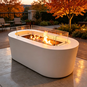 Muebles de Patio para Exteriores, Mesa de Chimenea Moderna de Gas Natural y Concreto, Ecológica, con Protector de Viento de Vidrio para Jardín - Product Image 1