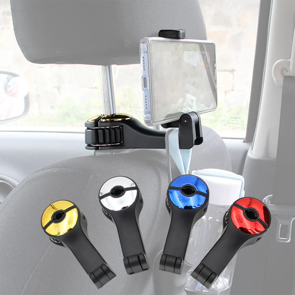 2 in 1 Car Headrest Hook with Phone Holder Seat Back Hanger for Cloth Clip Bag Handbag