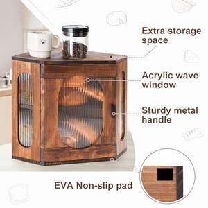 กล่องใส่ขนมปังไม้ 2 <span class=keywords><strong>ชั้น</strong></span> กล่องเก็บขนมปังขนาดใหญ่ สไตล์ฟาร์มเฮาส์ พร้อมชั้นวางและหน้าต่างอะคริลิกสำหรับขนมปังโฮมเมด - Product Image 3