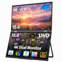 Moniteur portable double 15,6 pouces UHD 60 Hz, Plug and Play, grand support réglable, haut-parleurs intégrés, DP USB C pour créateurs de contenu