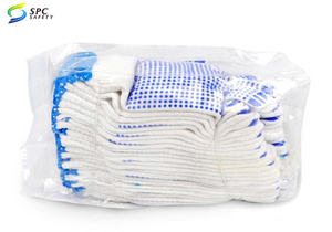 Barato Industrial blanqueado blanco poliéster algodón mezcla Cadena de punto de un solo lado azul lunares Palma seguridad trabajo Pvc punteado guantes - Product Image 5