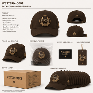 Gorra de béisbol al por mayor de sarga de algodón de 6 paneles con insignia de herradura estilo Western Heritage Pack, importada para minoristas de ranchos con logotipo personalizado - Product Image 6