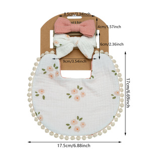 Conjunto de babero de algodón estampado de doble capa con diadema a juego para bebés, toalla para la saliva de bebés y niñas pequeñas para la alimentación - Product Image 2