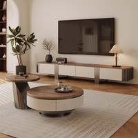 Table basse moderne de luxe léger, grand et petit modèle rond, ensemble de salon, style vintage, surface en bois de noyer