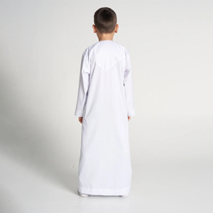 Color sólido blanco niños Dubai niños emiratí Thobe musulmán Oriente Medio árabe adolescente oración <span class=keywords><strong>cremallera</strong></span> larga túnica para niños Eid - Product Image 5