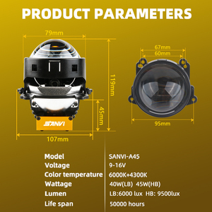 Sanvi A45 Proyector Bi-LED de 3.0" para Faros Delanteros, Tamaño Mini de 119 mm, 6000K 4300K, Lente LED de Doble Temperatura de Color para Reequipamiento Automotriz - Product Image 6